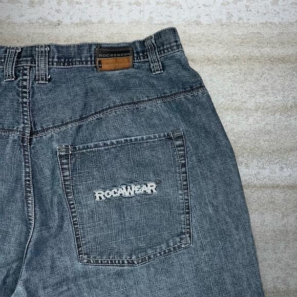 Vintage Y2K Rocawear Skater Wide Leg Jeans 42x34 Baggy Smoke Grey Wash Denim Rap - Picture 3 of 5